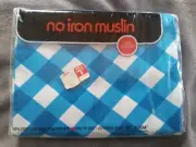 Vtg No Iron Muslin Blue Check Double Flat Sheet Full Flat Sheet