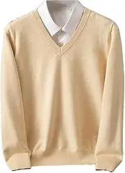 [Kiioouu] Men's Mink Sweater V-Neck Pullover Cashmere Knitted Bottom Sweater Sweater Casual Top in Fall Winter