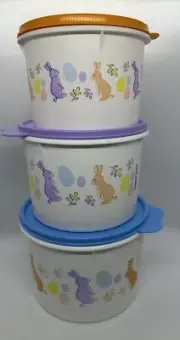 Tupperware Easter Bunny Stacking Canisters Set of 3 - Rabbit & Egg Designs New