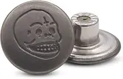 17mm Skull and Bones Gun Black Jean Buttons No-Sew Tack Buttons Kit