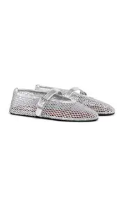 [ALAÏA] Metallic Mesh Mary Jane Flats