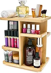 Sorbus 360° Bamboo Cosmetic Organizer, Multi-Function Storage Carousel for Makeup, Toiletries, and More — for Vanity, Desk, Bathroom, Bedroom, Closet, Kitchen