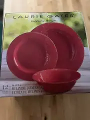 Laurie Gates California Designs Mauna 12 Piece Melamine Dinnerware Set in Red