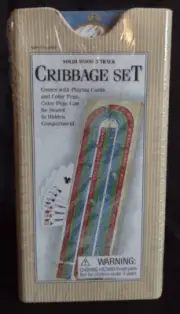 2003 Target Co Solid Wood 3 Track Cribbage Set Complete w/ Cards Pegs - NIP Tin