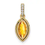 14K Yellow Gold Marquise Citrine and Real Diamond Pendant