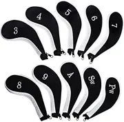 Labellevie Set of 10 Zip-up Golf Club Iron & Wedge Head Covers - for Nike, Callaway, Taylormade, Cleveland, etc.