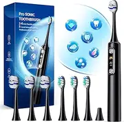 Electric Toothbrush for Adults with 6 Modes and 5 Intensity Levels, 84000rpm Sonic Toothbrush with Dual Brushing Heads, Rechargeable Toothbrush with 2-6min Smart Timer, 75-Days Battery Life, LED