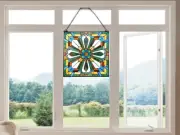 Tiffany Style Stained Glass Window Panel 20" W Mission Suncatcher ONE THIS PRICE