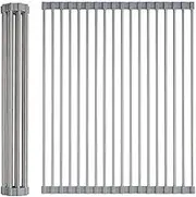Rubruel Roll Up Dish Drying Rack, Foldable Stainless Steel Over Sink Drainer Mat, 45cm(L) x 35cm (W), Space-Saving Kitchen Counter Dish Drainers for Dishes, Fruits, Vegetables (Grey)