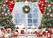 LYCGS 7X5ft Christmas Backdrop Winter Snow Scene Backdrop for Photography Christmas Window Background Xmas Tree & Party Decoration Banner X-171