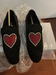 aldo sevuven Black sequins W/red heart pumps Shoes 9.5 Flat
