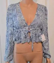 O’Neill Womens Alena Tie Front Crop Top Long Sleeve Blouse Multi Size S NWT