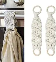 Crapyt 2 PCS Hanging Kitchen Towels Ring Crochet Hanging Dish Towel Kitchen Towels with Hanging Loop Dish Towel Holder Tea Towel Holder White 10.43"×2.56"