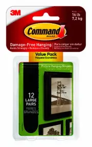 Command 17206BLK-12ES Picture Hanging Strips, Black, Large, 12-Pk. - Quantity 4
