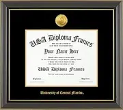 USADiplomaFrames - University of Central Florida Licensed Diploma Frame - Fits 8.5" x 11" Bachelor's Diplomas - Black Gold Trim Glossy with Black Suede and Gold Accent Matting - Gold Seal Medallion