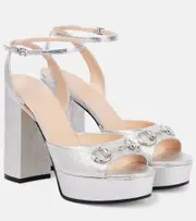 [Gucci] Gucci Horsebit metallic leather platform sandals AU 6 silver