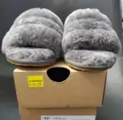 UGG GIRL TODDLER KIDS YOUTH FLUFF YEAH SLIDES SHOES SLIPPER GRAY CHARCOAL 11 NIB