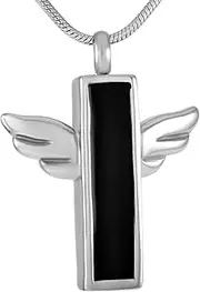 DOTUIARG Angel Wing Bar Cross Stainless Steel Memorial Urn Necklaces for Women Men Cremation Jewelry Keepsake Pendant Engravable