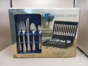 International Stainless Silverware Royal Bead Gold Accent Pearl 65-Piece w/Chest