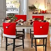 4PCS Christmas Chair Covers,Santa Claus Hat Slipcover Xmas Chair Back Cover for Christmas Dinning Room Decoration