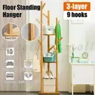9 Hook Wooden Clothes Coat Stand Hat Rack Tree Shelf Hanger Organizer Holder AU