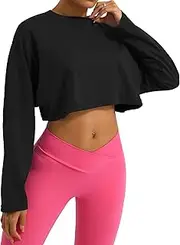[SEAUR] Sports Long Sleeve Women's Crop Loose Running Shirt Cotton Fitness Gym Cropped Tops Long Sleeve Sports Shirt Yoga Shirt Long Sleeve Crop Top