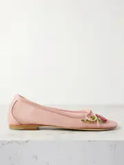 [Simone Rocha] Simone Rocha - Crystal-embellished Mesh Ballet Flats - Baby pink - IT35 IT 35 Pink