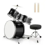 14"x10" 3-Pieces Junior Kids Drum Set Kit Pedal Drum Stick Wrench Drum Stool Bla