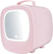 WeiLaiKeQi Car Refrigerator Compact Refrigerator with Lighted Makeup Mirror, Mini Refrigerato, Mini Skincare Fridge for Food, Drinks, Pink Car Use