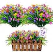 12 Bundles Artificial Flowers for Outdoor UV Resistant Plastic Plants Fake