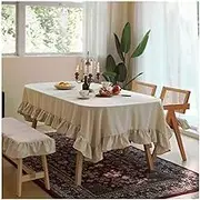 Table Cover Elegant Tablecloth Ruffles Cotton and Linen Solid Color Long Table Cover, Decoration for Kitchen Indoor Outdoor Dining Durable