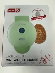 Dash Easter Egg Mini Waffle Maker Teal Green Non-Stick 4" 350 Watts