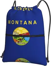 EdWal Montana State Flag Print Drawstring Backpack Gym Bags Sports Bags With Zipper Pocket For Travel Swimming Beach, Black, One Size