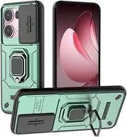 for Oppo Reno13 Pro 5G Heavy Duty Shockproof Case with Built in Slide Camera Lens Cover and Kickstand, Green