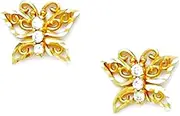 [JewelryWeb] 14k Yellow Gold CZ Simulated Diamond Butterfly Angel Wings Screw Back Earrings 8x10mm Stud Earring for Women