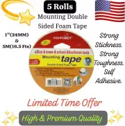 5 Rolls 1" 24MM X 5M Mounting Double Sided Foam Adhesive Tape Nano Acrylic 3M