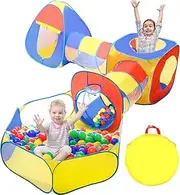 EagleStone 5-in-1 Kids Play Tent with Tunnel and Ball Pit, Pop-Up Playhouse Set for Toddlers and Kids, Foldable Ball Pit Tent for Indoor and Outdoor Toys for Boys and Girls