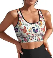 [Delerain] Birds Women Sports Bra with Pads Yoga Tank Tops Fitness Workout Running Crop Top U Neck