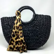 Hat Attack Eve Round Handle Leopard Scarf Tote Bag NWT
