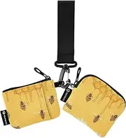 [Caihoyu] Honeycomb with Bees Dual Wristlet Wallets for Women Thin Flat Card Organizer Purse with Wristle Strap for Work Travel 2 Packs, Multicolor, 4.13"(L) x 3.5"(W), Travel Accessory