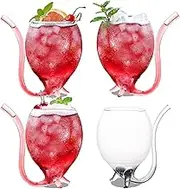 Vampire Wine Glass Set of 4 Creative Cocktail Glasses Decanter Cups Mugs with Built-in Straw for Cocktail Wine Juice Ice Cream Champagne Home Bar Party Club Glassware Barware