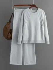 Knitted Set Women Loose Sweater Wide Leg Pants Two Piece Sets Womens Outifits