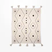 DWBH Handwoven Cotton Slub Warm Throw Blanket Dori Embroidery 150x125cm Tarek