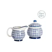 Nicola Spring Hand Printed Milk and Sugar Set - Ceramic Porcelain Tea Coffee Kitchen Containers - 300ml - Navy
