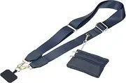 uxcell Adjustable Phone Strap with Zippered Wallet and Patches Anti-Theft Cellphone Lanyard for Gym Concerts Travel Shopping, Dark Blue