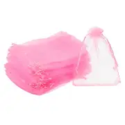 100pcs Organza Bags 3.9x5.9 Inch Drawstring Favor Pouches Mesh Bag Pink