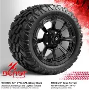 4x GOLF CART 12" BLACK 'CYCLOPS' WHEELS/RIMS and 20"x10"-12" A/T (M/T) TIRES