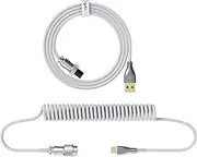USB to Type-C Keyboard Coiled Cable Detachable Mechanical Keyboard Coiled Cable with Metal Aviation Connector Nylon White