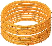 [Efulgenz] Indian Bangles for Women Silk Thread Bangles Bollywood Gold Tone Beads Silk Thread Wedding Bridal Bracelet Bangle Set for Women Fashion Jewelry (12 Pcs)