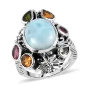 Artisan Crafted Larimar Multi-Tourmaline Ring in Sterling Silver 8.10 ctw SZ 10
